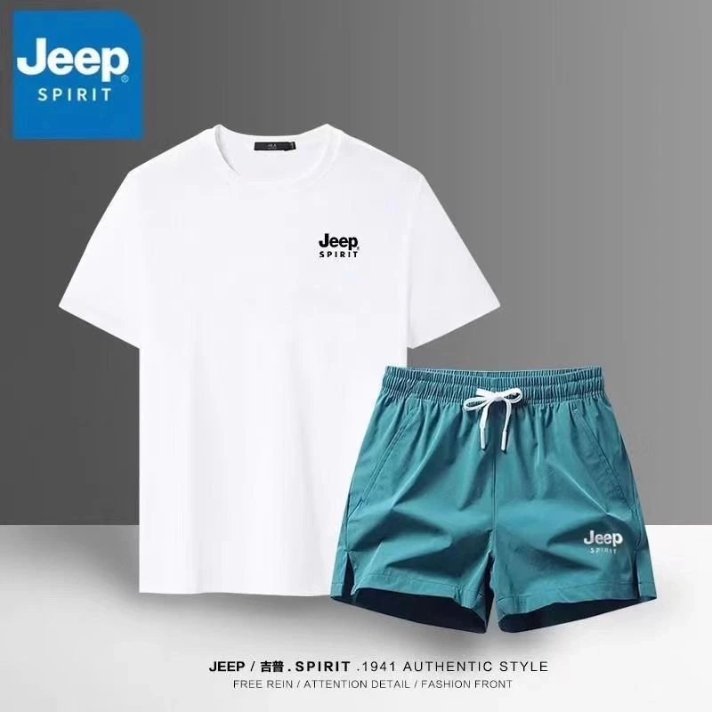 JEEP吉普运动两件套装男跑步短袖T恤夏季运动衣服休闲速干短裤