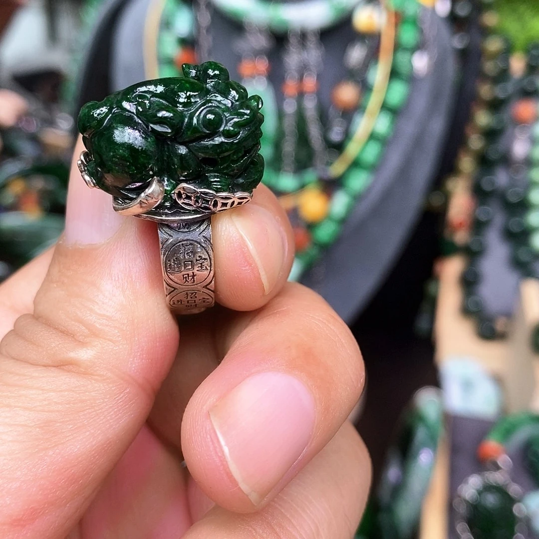 银S925镶嵌戒指翡翠A*y漂亮美眉