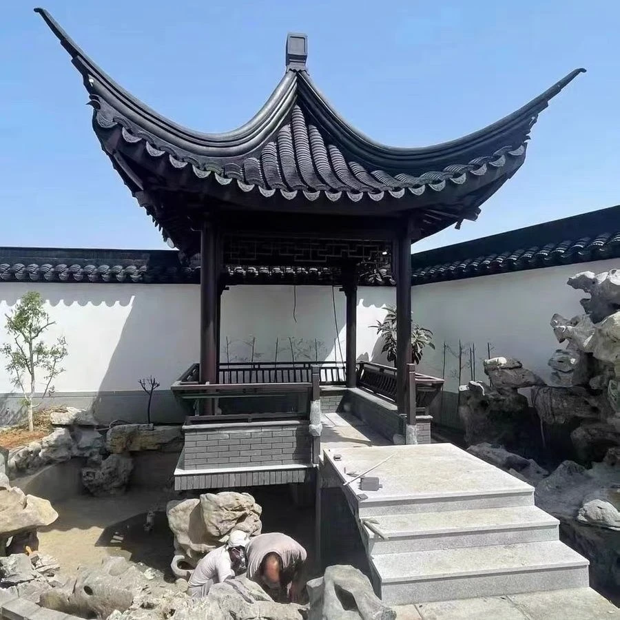 苏式园林庭院菠萝格古建凉亭长廊水榭四合院别墅连廊游廊园林造景