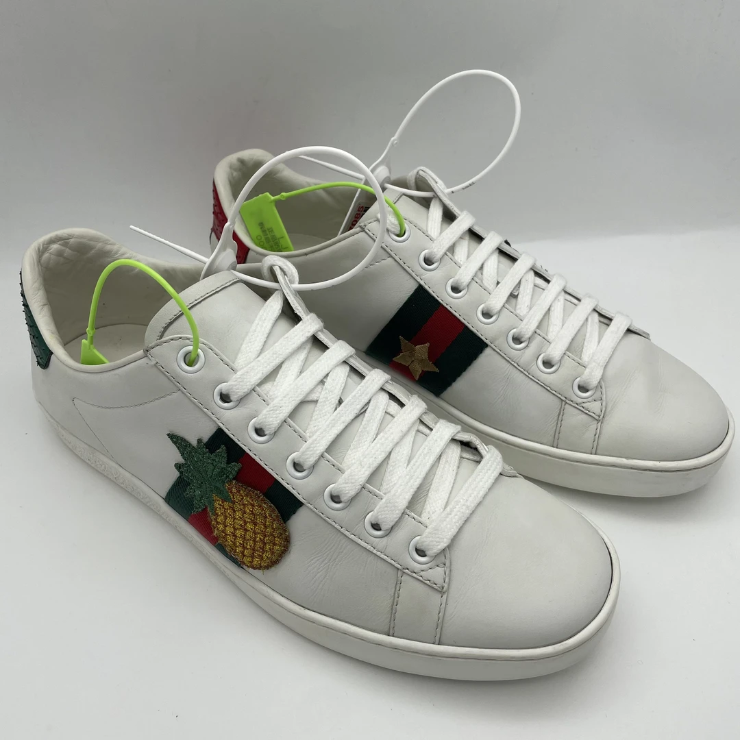 95新 GUCCI/古驰 38.5欧码/二手男士 菠萝星星刺绣 白色休闲板鞋