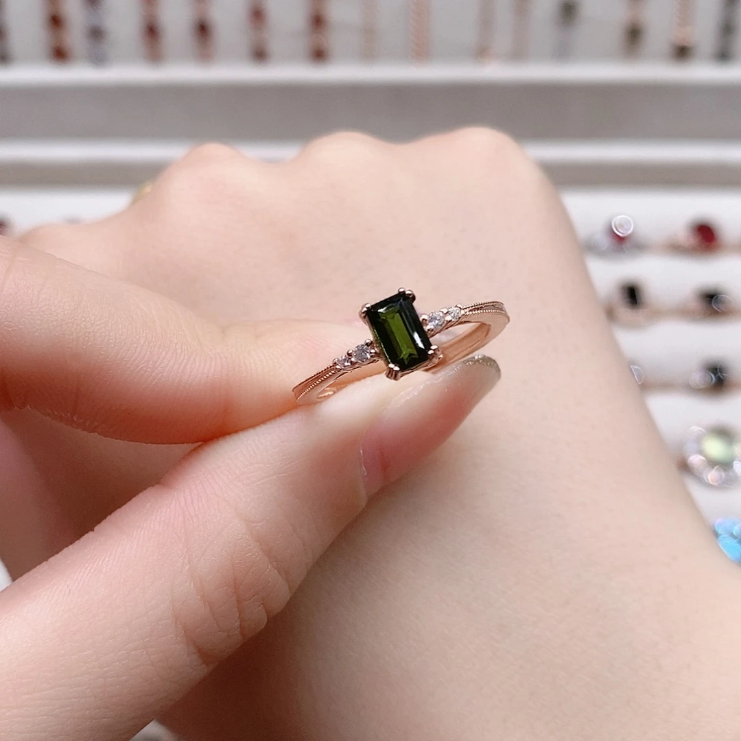 碧玺戒指银S925镶嵌开口