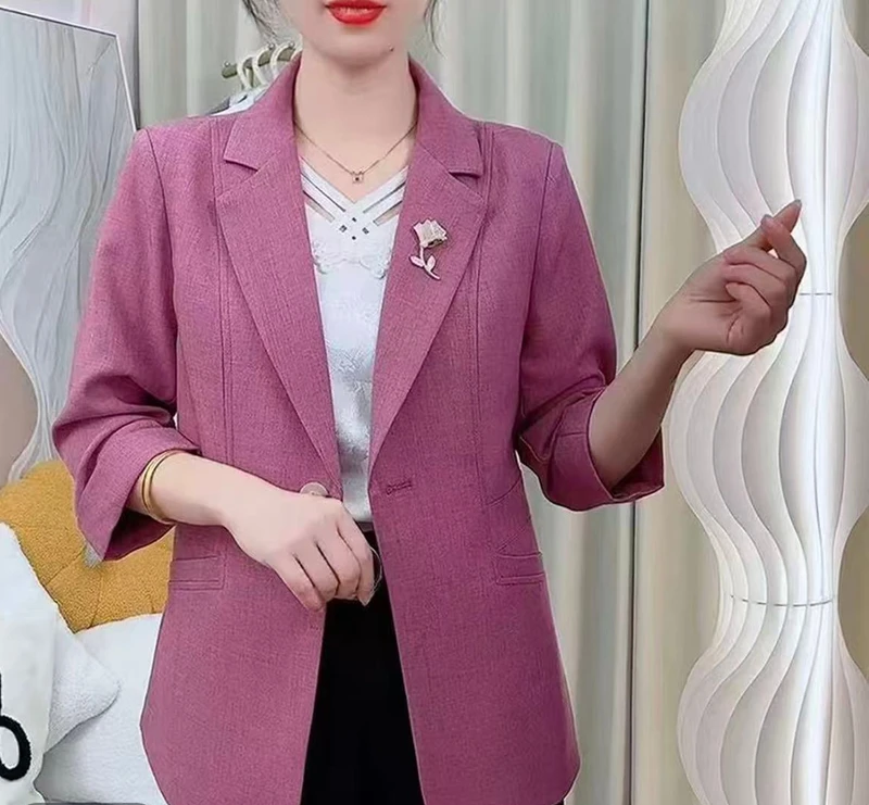 【商超订制】九分袖西服休闲衬衫袖极简女西装纯色纽扣中长款