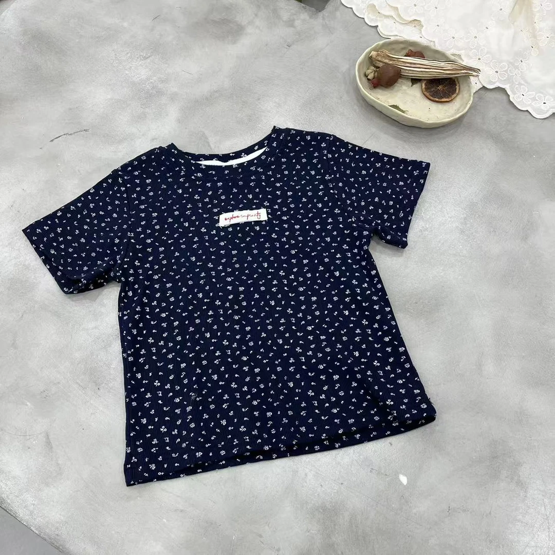 【姐姐家】25夏款儿童萌娃穿搭贴布碎花短袖T恤mu1166 bt5925