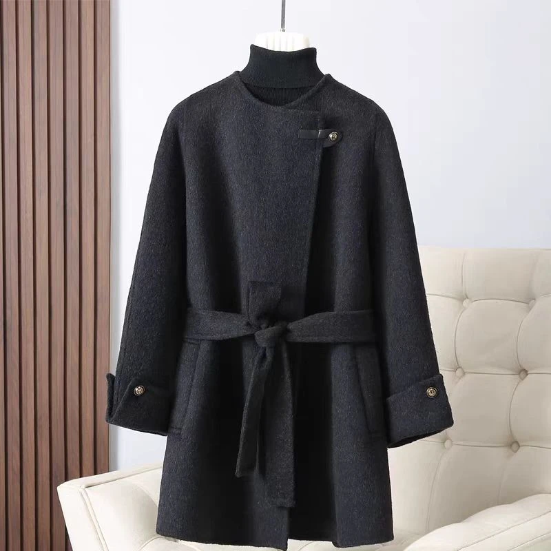 D43大衣女中长款秋冬款高级感小个子高端赫本风毛呢外套