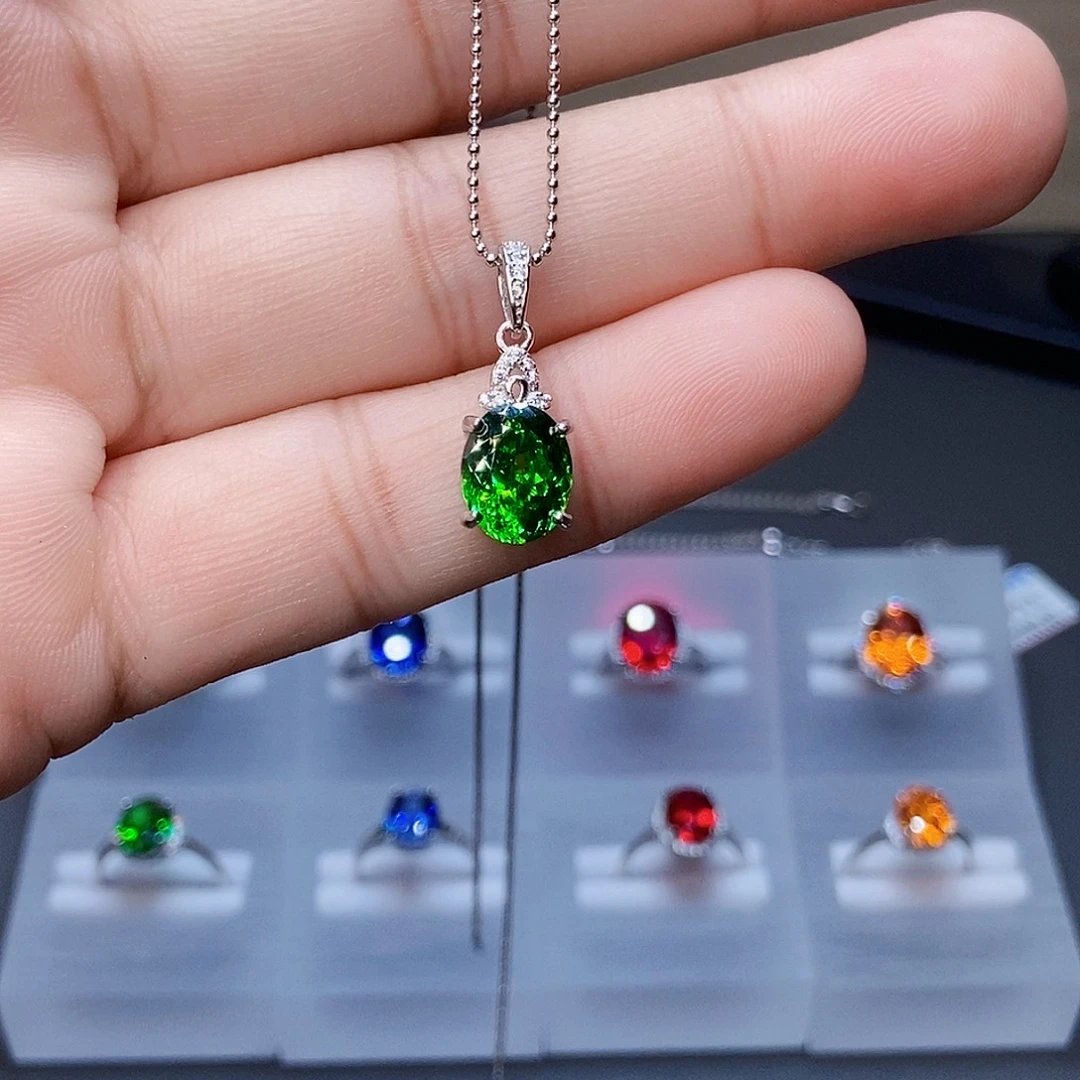 颈饰银S925镶嵌碧玺