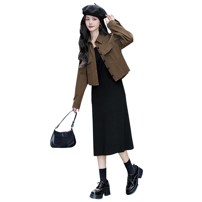 丝柏舍2025春装新款女外套搭背心连衣裙两件套时尚套装S43B6907N