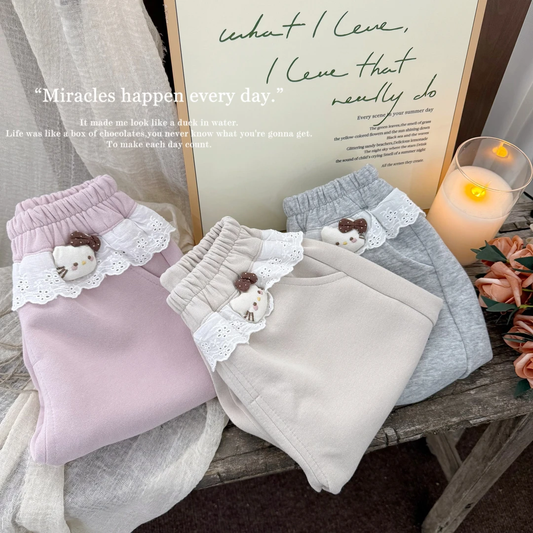 女童秋季新款甜美卫裤儿童宽松韩版休闲裤子女宝宝百搭长裤运动裤