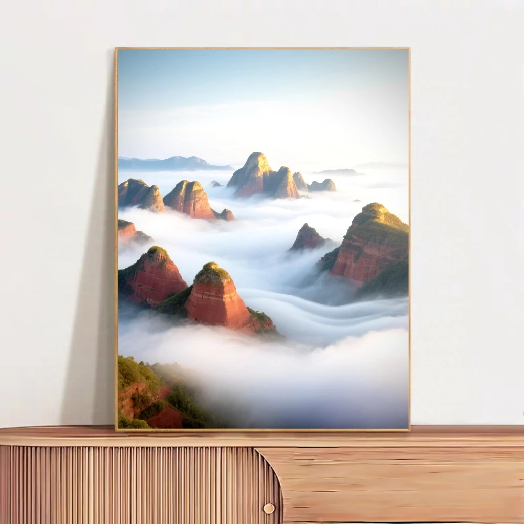 云海丹霞新中式山水画客厅沙发背景墙装饰画办公室大气挂画喜火土