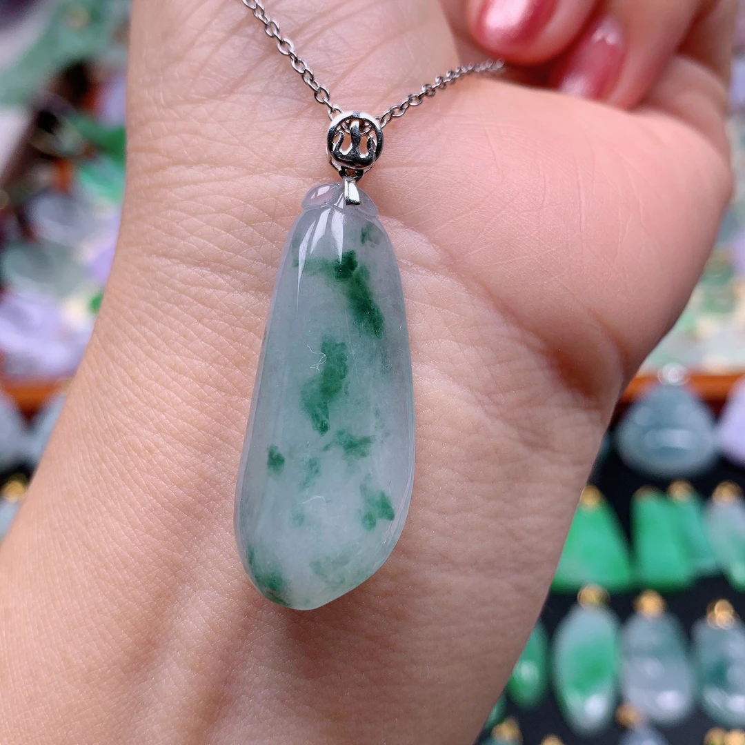 缅甸天然A货翡翠，冰飘花福瓜，编号695/1207尺36-15.5-7.8