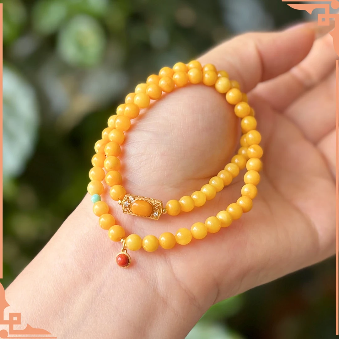 【正品保障】天然蜜蜡手串蜜蜡双圈手串4-5mm-S6-182-多样性发其一