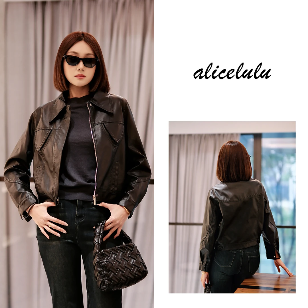 4 ALICE 旺角故事短外套 有型百搭 皮质翻领 S2141996Tr