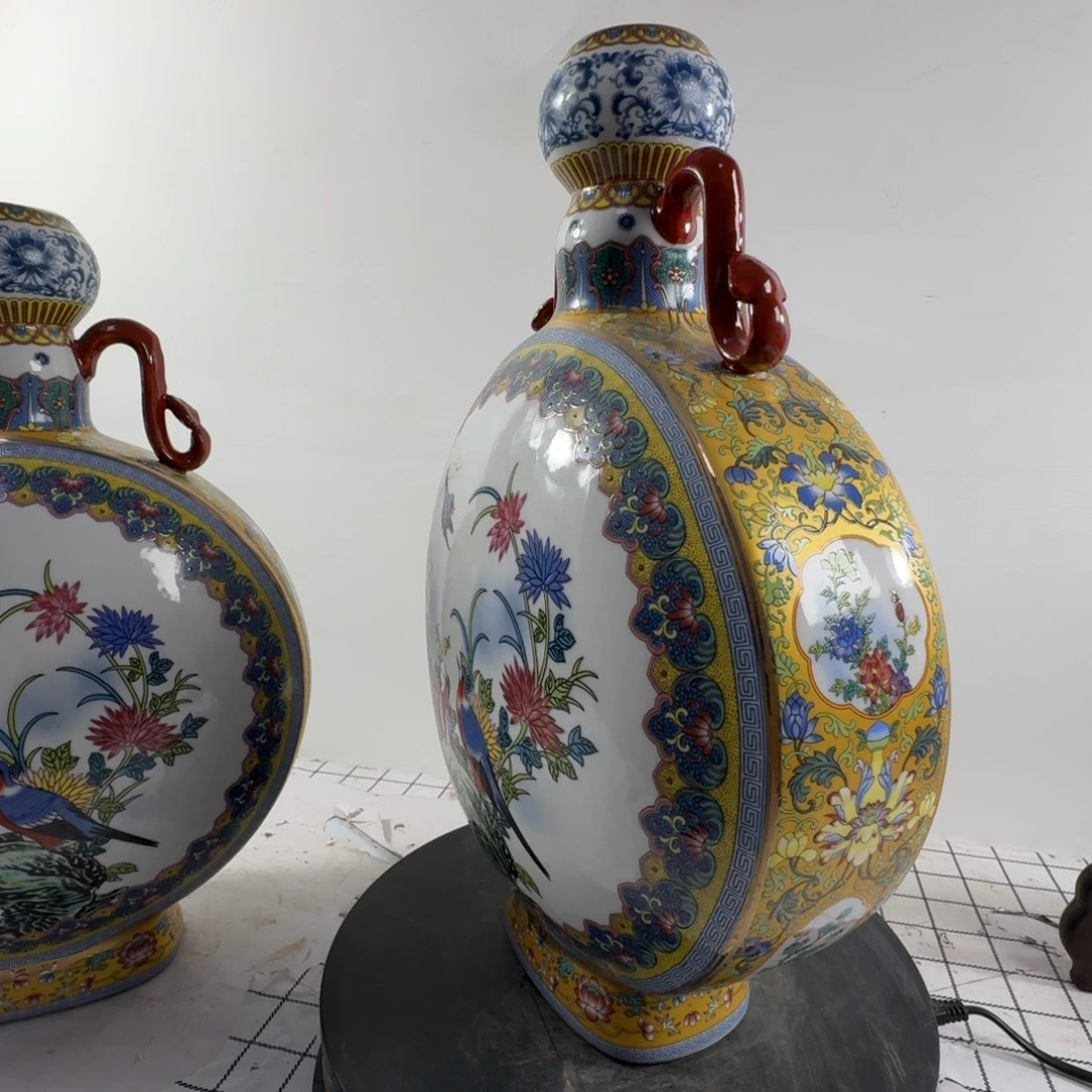 波***瓶粉彩花鸟纹陶瓷瓶