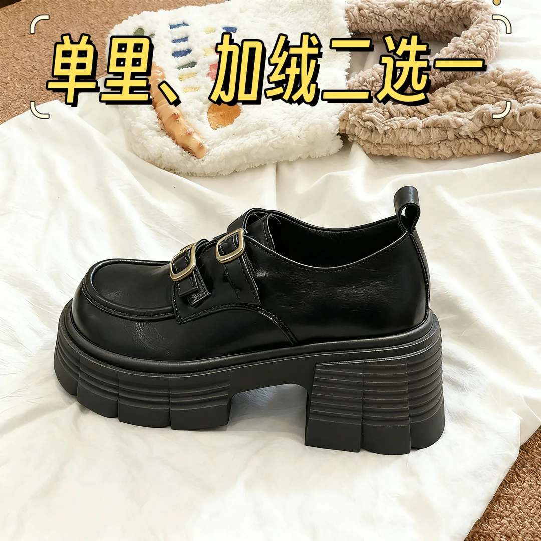 【205搭扣】jk 学院风韩系圆头复古增高百搭软底平跟小皮鞋