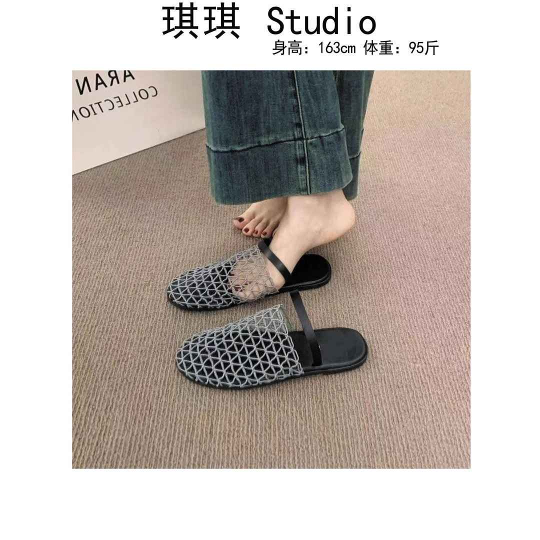 《琪琪家》夏季新款重工设计感潮流气质时尚包头网网半拖凉鞋-F2
