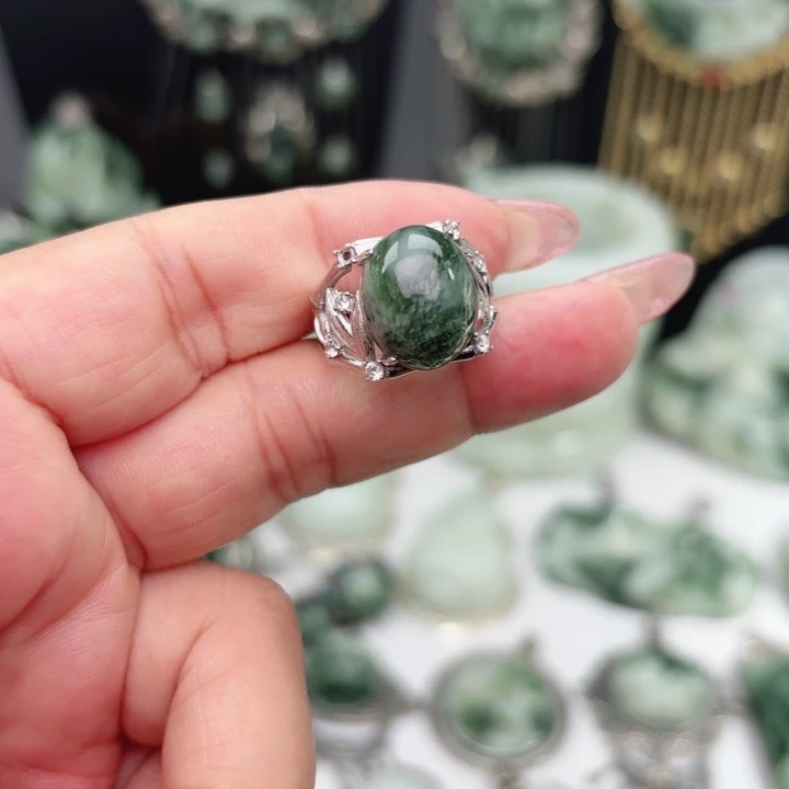 透闪石-蛇纹石玉银S925镶嵌戒指