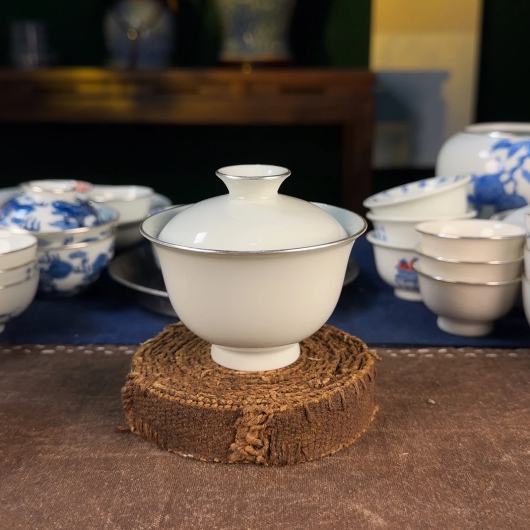 湖心亭看雪双包银口盖碗