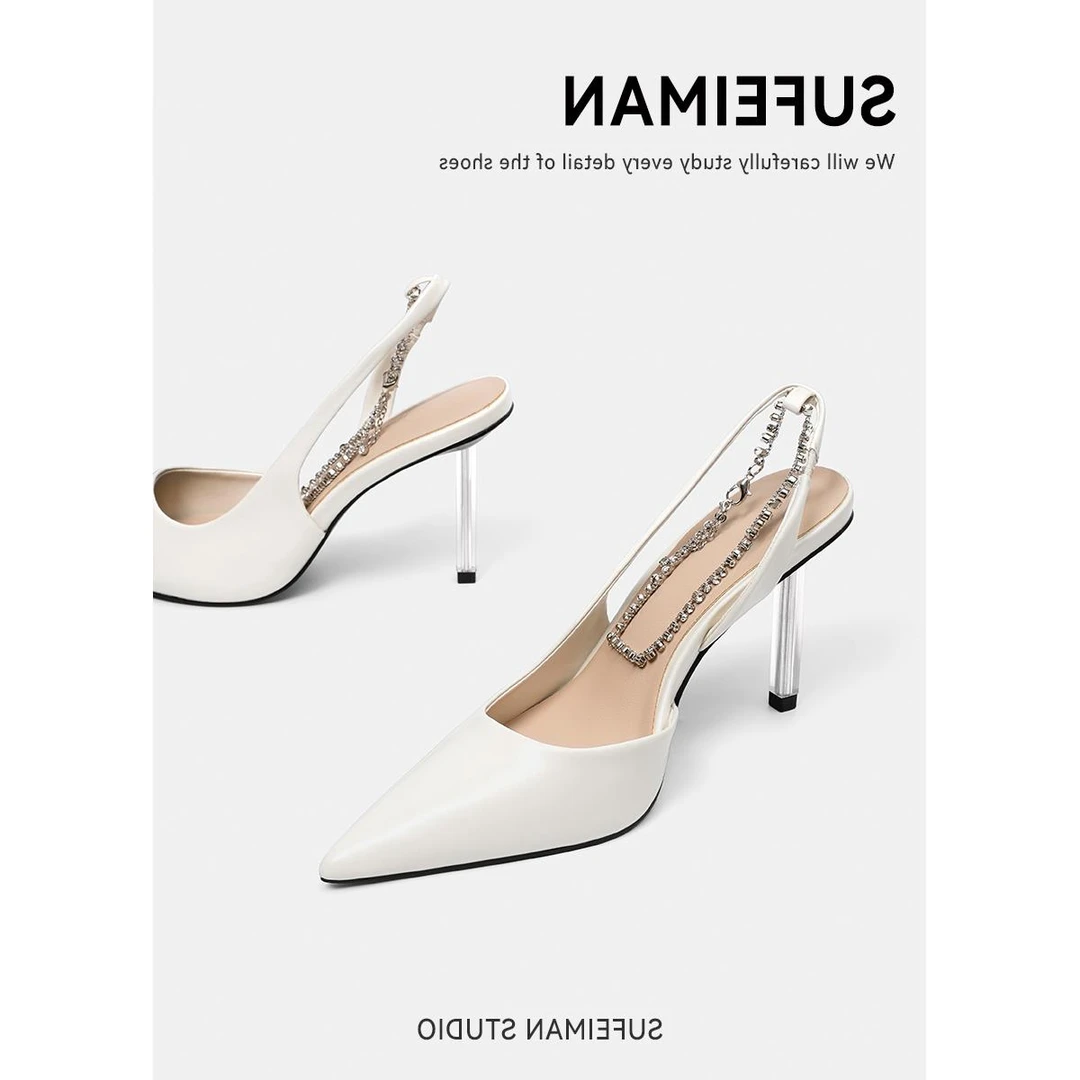 GIOIO高端法式尖头高跟鞋女夏季不累脚白色气质细跟性感包头凉