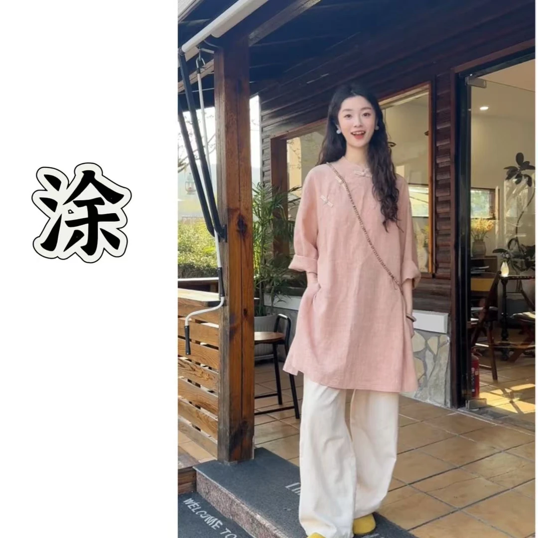 涂涂国风【简兮】原创设计新中式国风禅意炒色苎麻袍子加小衫上衣