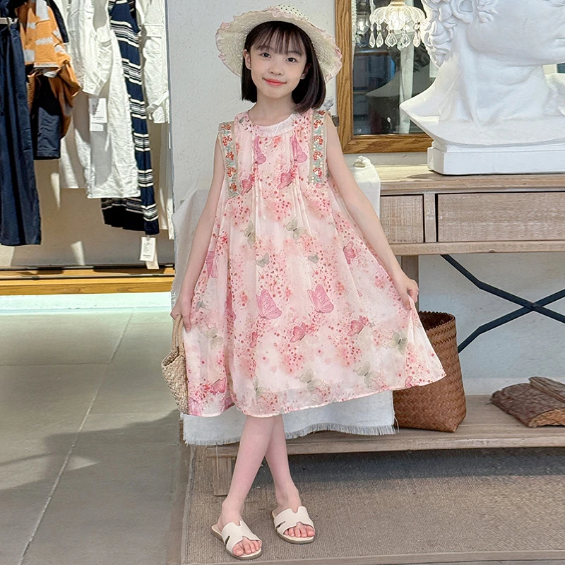 女童女孩夏季连衣裙2025新款风背心儿童洋气无袖裙子女童连衣裙