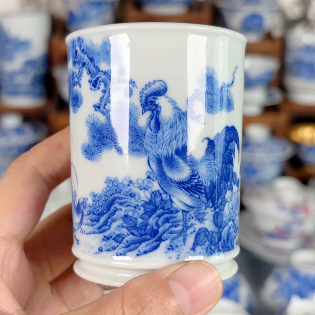 潇***。青花瓷器手绘作品陶瓷杯