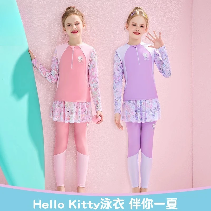 儿童泳衣女孩分体长袖长裤Hellokitty2025款时尚游泳衣中大童泳