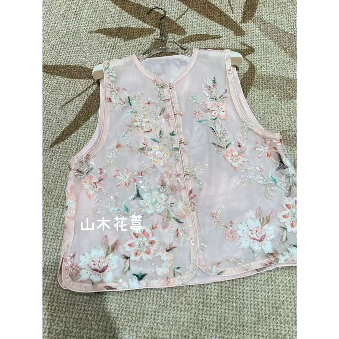 895 亮片刺绣圆领马甲传统中国风上衣双面无袖马夹绣花RY2530403