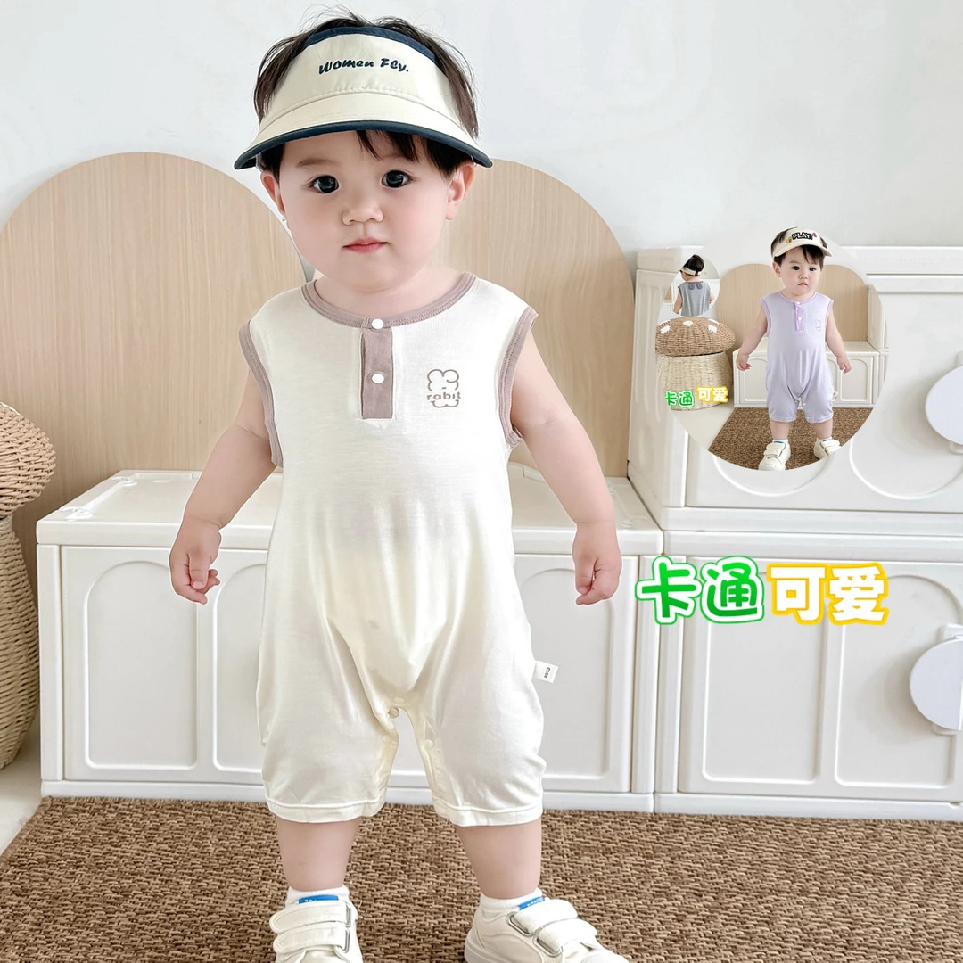 婴儿衣服夏季连体衣薄款凉快莫代尔男女宝宝服幼儿无袖飞袖哈衣