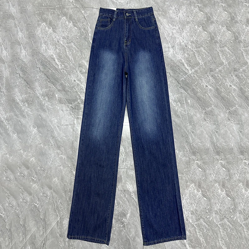 外贸原单175高个子女装牛仔裤水洗磨白高腰百搭宽松阔腿休闲长裤
