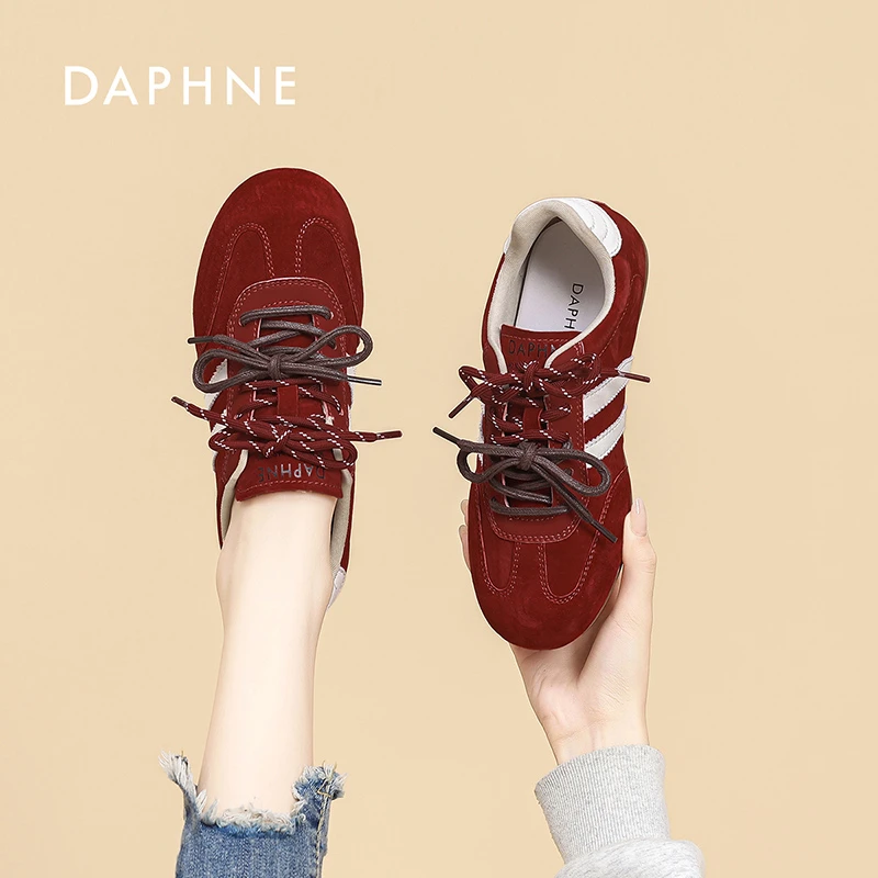 达芙妮正品女鞋2025秋季新款真皮德训鞋百搭时尚休闲软底运动鞋H
