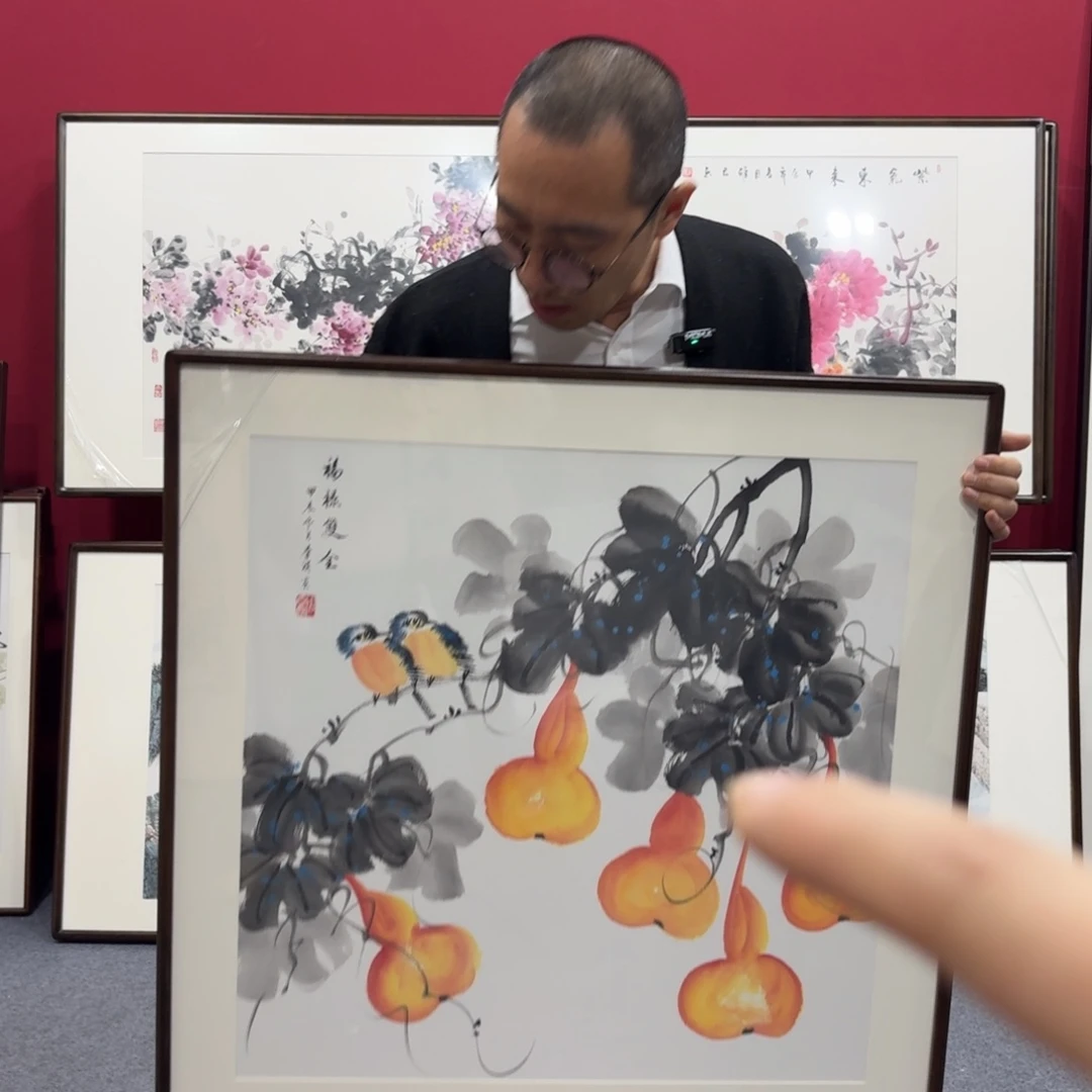 国画带框绘画80/80尺寸