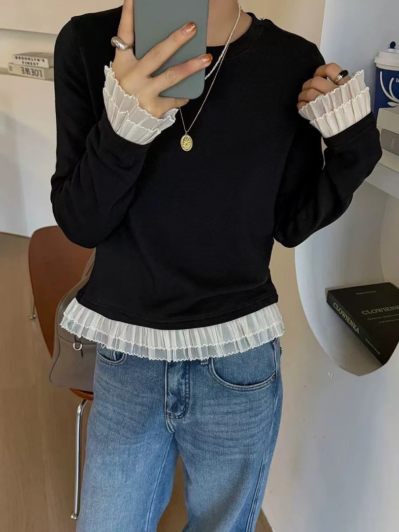 韩版时尚荷叶边T恤打底衫