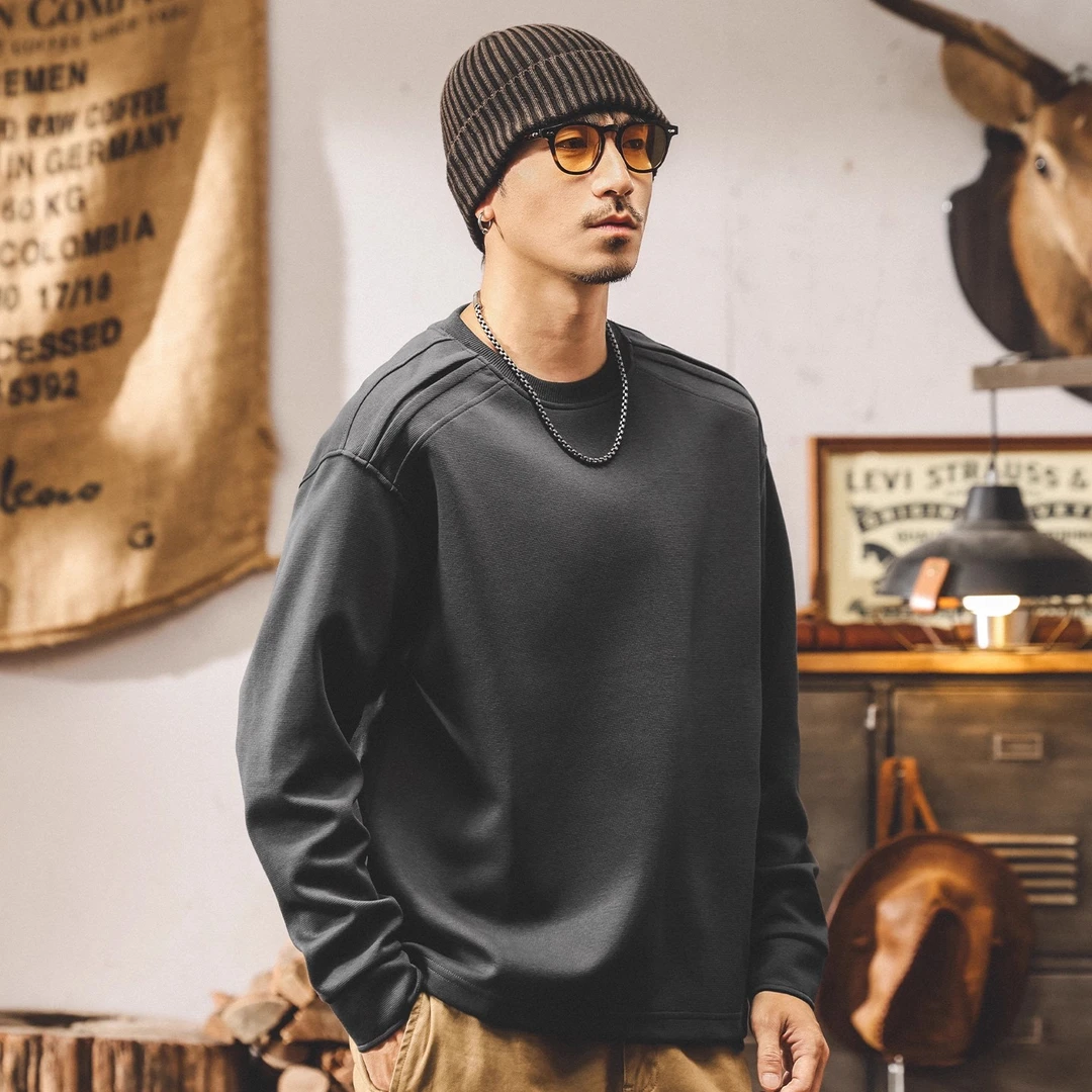 美式复古300g重磅t恤男秋季新款宽松大码男装潮流长袖男士上衣潮