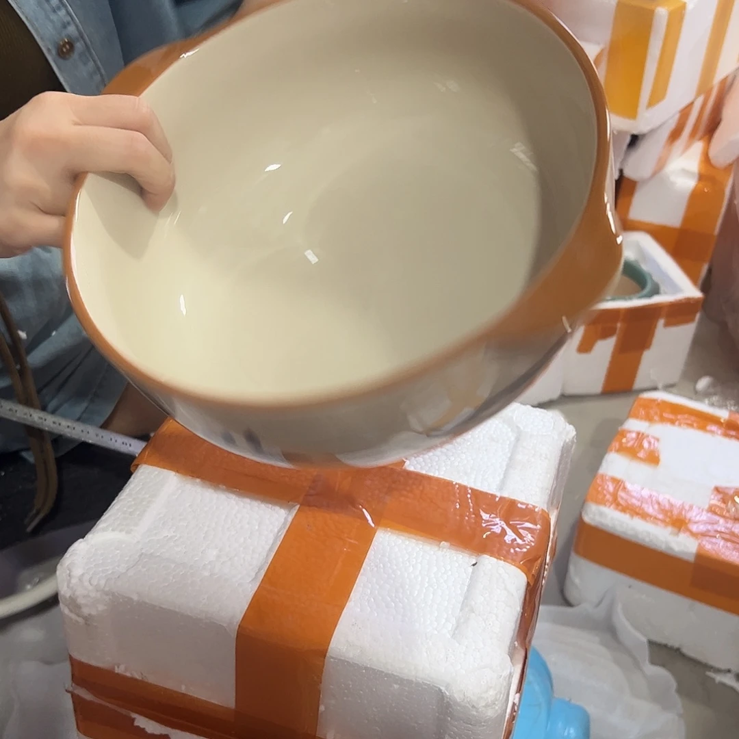 瓷片双耳碗竹叶一个