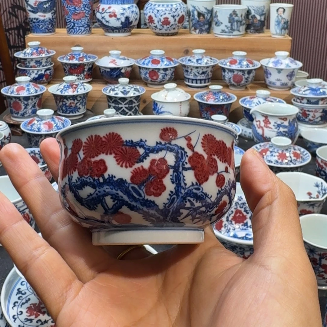 过***$松竹梅炉式杯手绘原矿