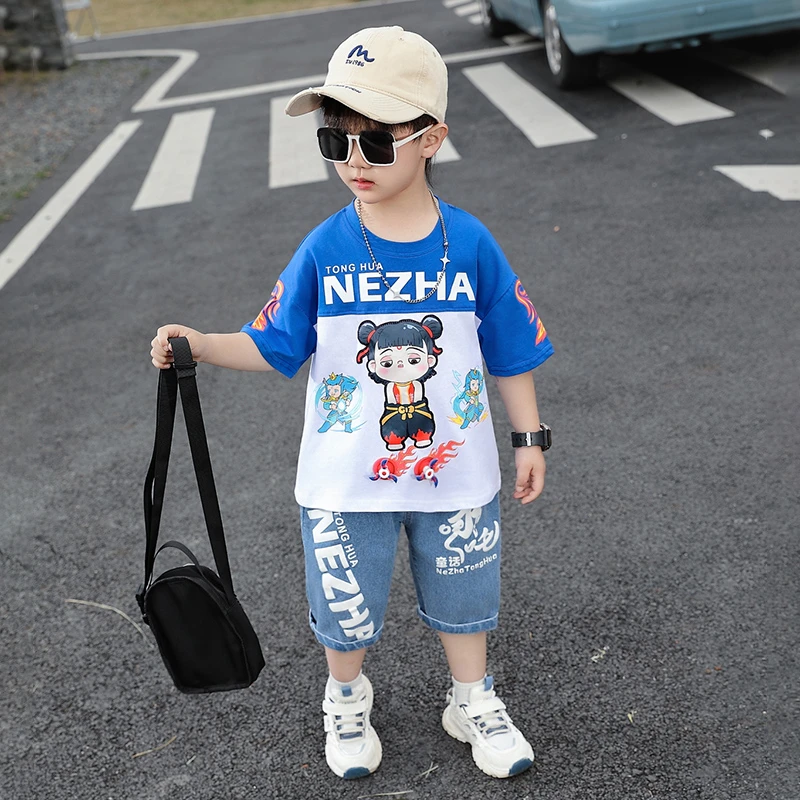 哪吒衣服男童夏季短袖套装2025夏款儿童风火轮帅气两件套男孩宝宝