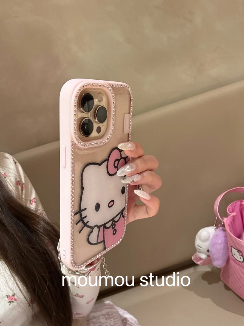 边框钻粉色凯蒂猫咪适用于iphone16苹果15promax手机壳14可爱13套