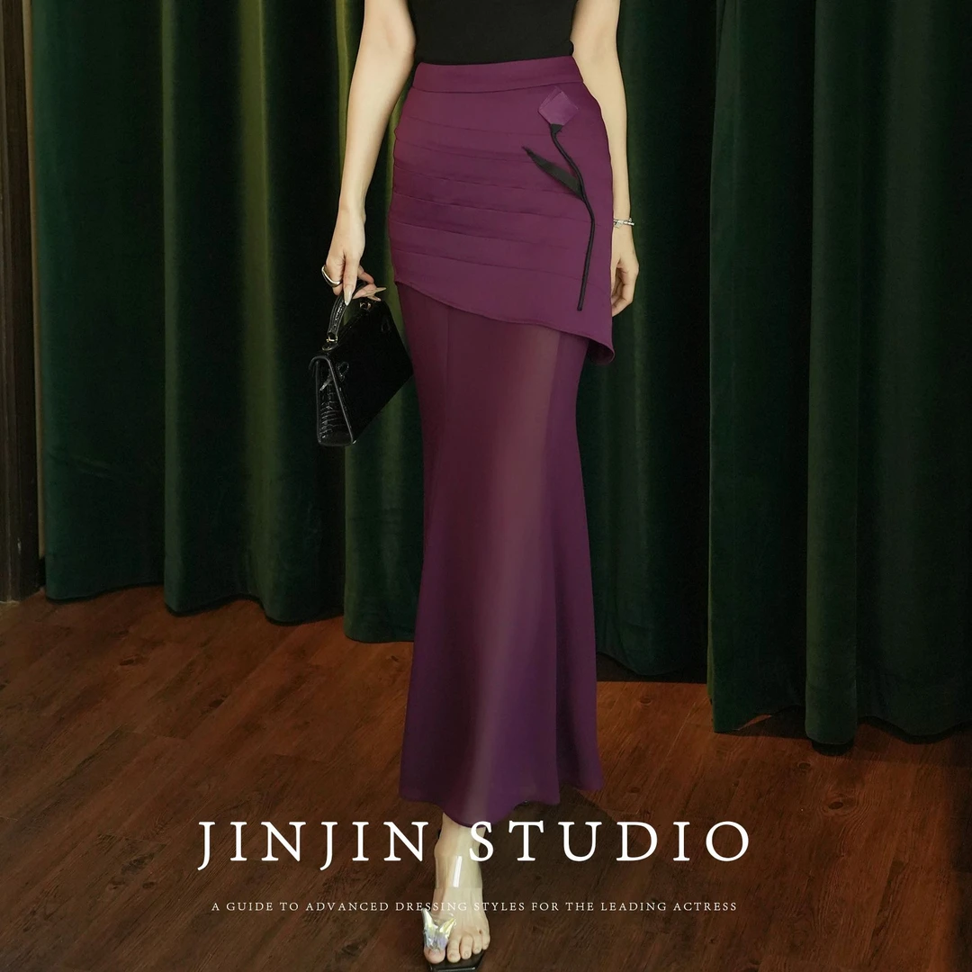 MD进进原创【瑰丽华裳】2025夏季新款欧若风显瘦网纱拼接半身裙