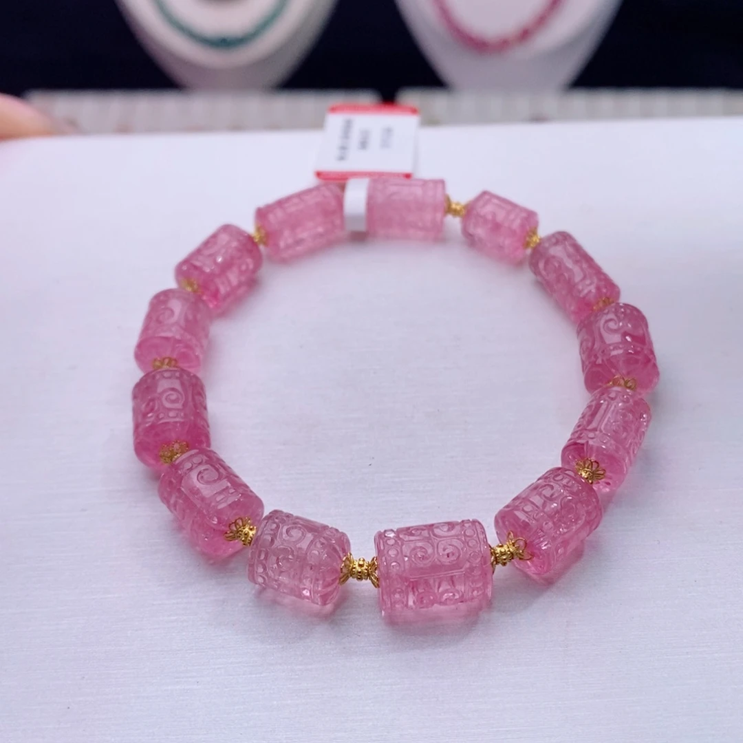 18K金镶嵌手链碧玺回纹桶珠手串yy