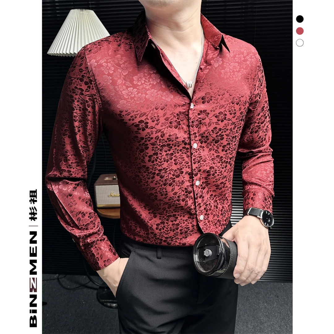 桃夭暗纹印花衬衫男长袖男款爆款2025秋季痞帅风衬衣雅痞男士上衣