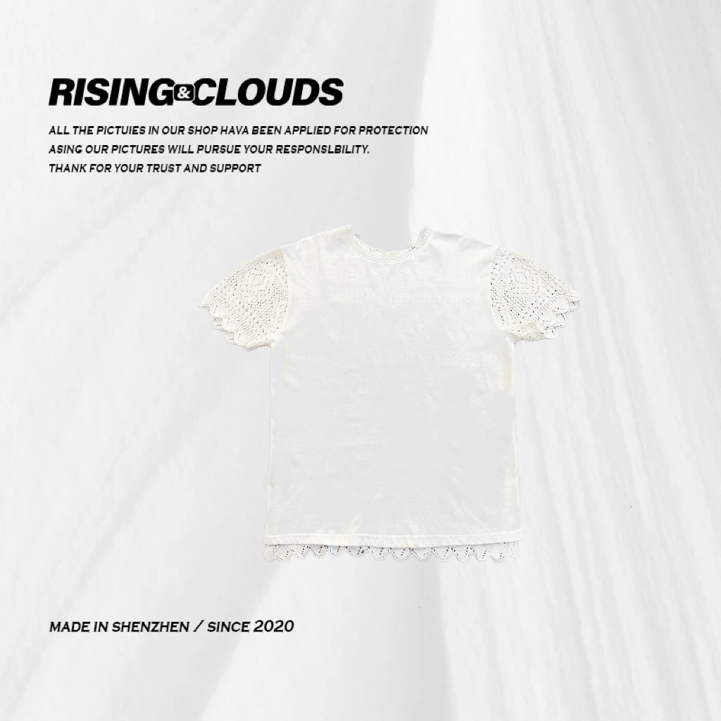 RISING&CLOUDS【小云姐】 显瘦舒适夏季百搭蕾丝边短袖上衣050617