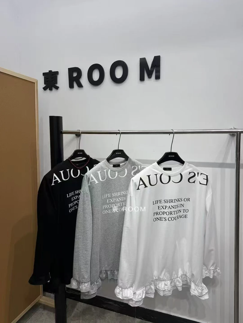 51057#【東Room】字母印花花边长袖T恤（福利商品No退No换）