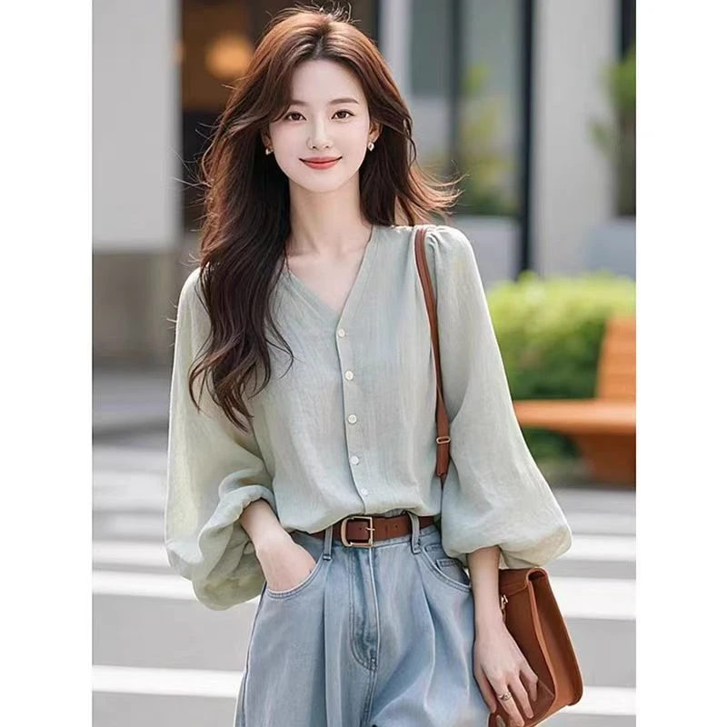 201-250四季通用长袖天蕾丝衬衫上衣复古减龄宽松显瘦时尚小众