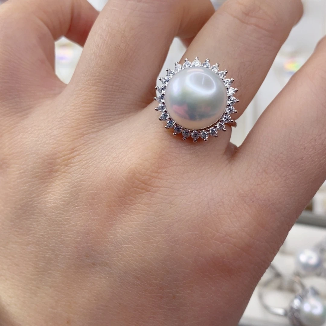 淡水珍珠戒指银S925镶嵌～****歌