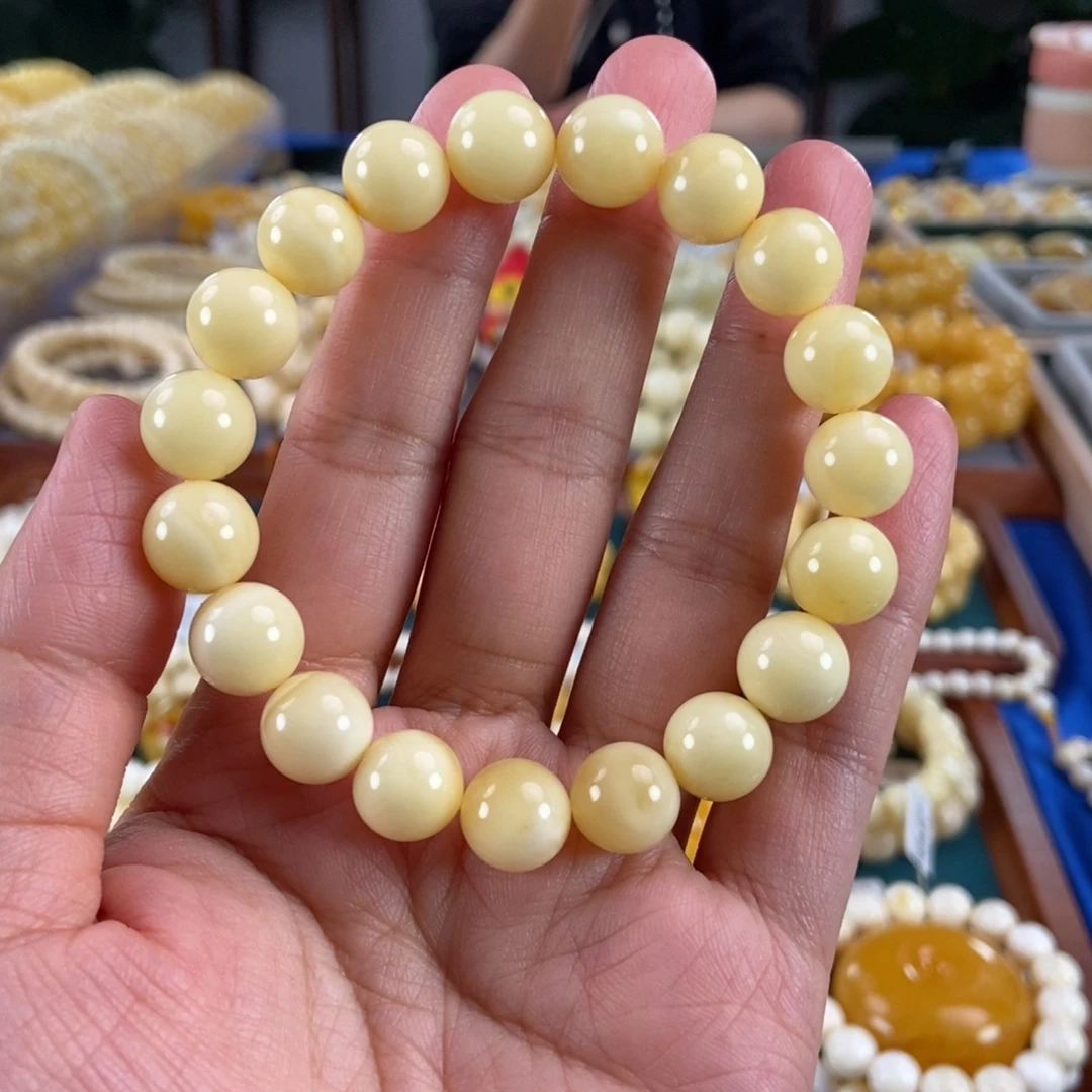 琥珀未镶嵌珠宝奇石11浓蜡圆珠14.38