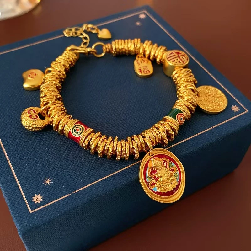 铜合金手链  新中式福字招财铜钱手链复古轻奢国潮古风手链