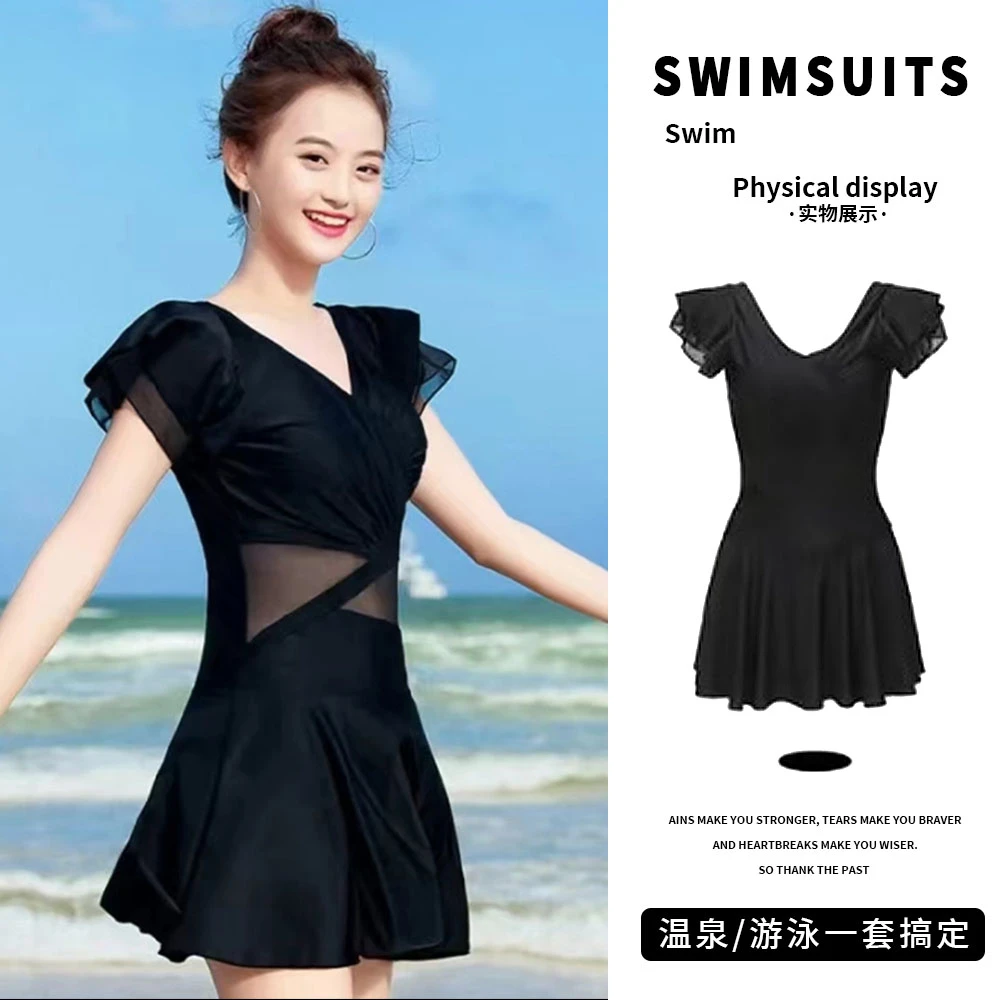 【爆款推荐】蕾丝连体泳衣2025夏季气质时尚性感修身遮肚显瘦连体裙