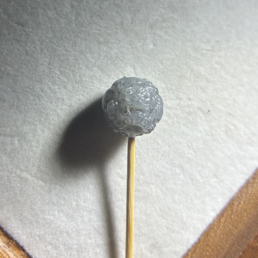 新疆和田玉貔貅圆珠青花点墨上下孔芝麻糊青花点墨和田貔犰圆佩珠