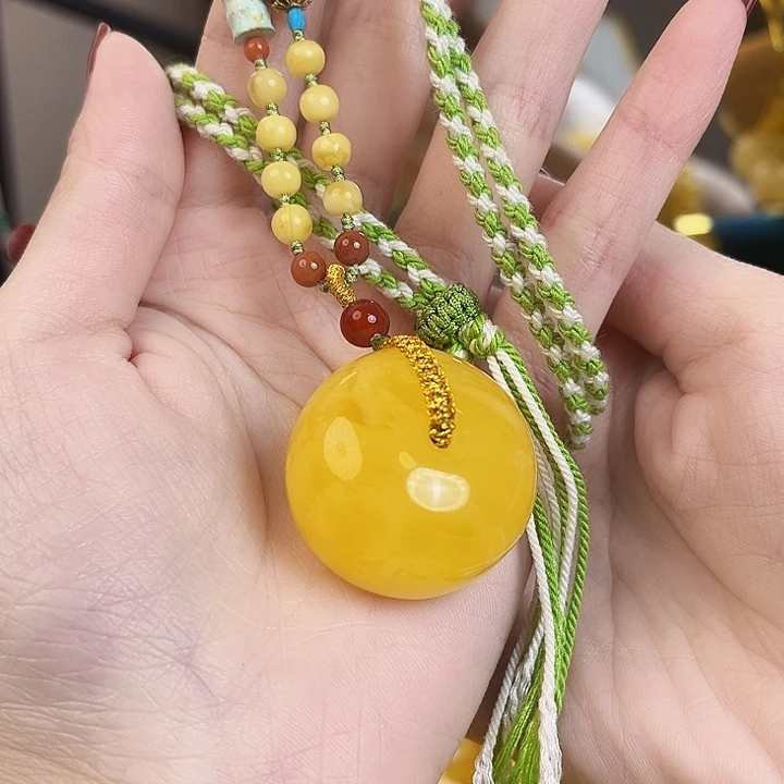 未镶嵌琥珀裸石洛*平安扣焦皮料套链