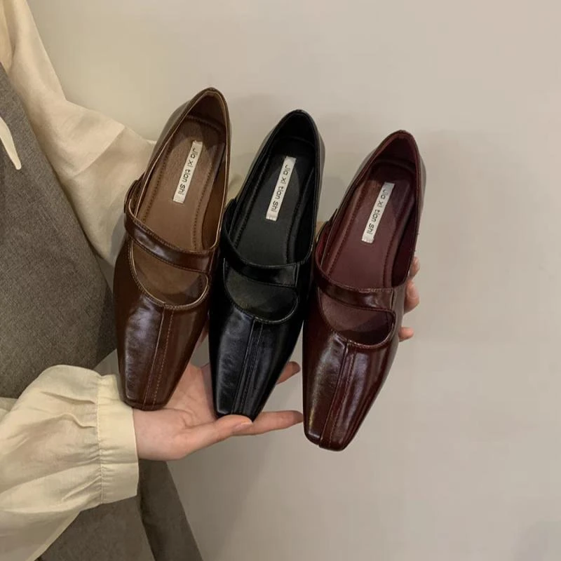 小香风方头浅口单鞋低跟玛丽珍鞋2025新款一字扣带妈妈小皮鞋