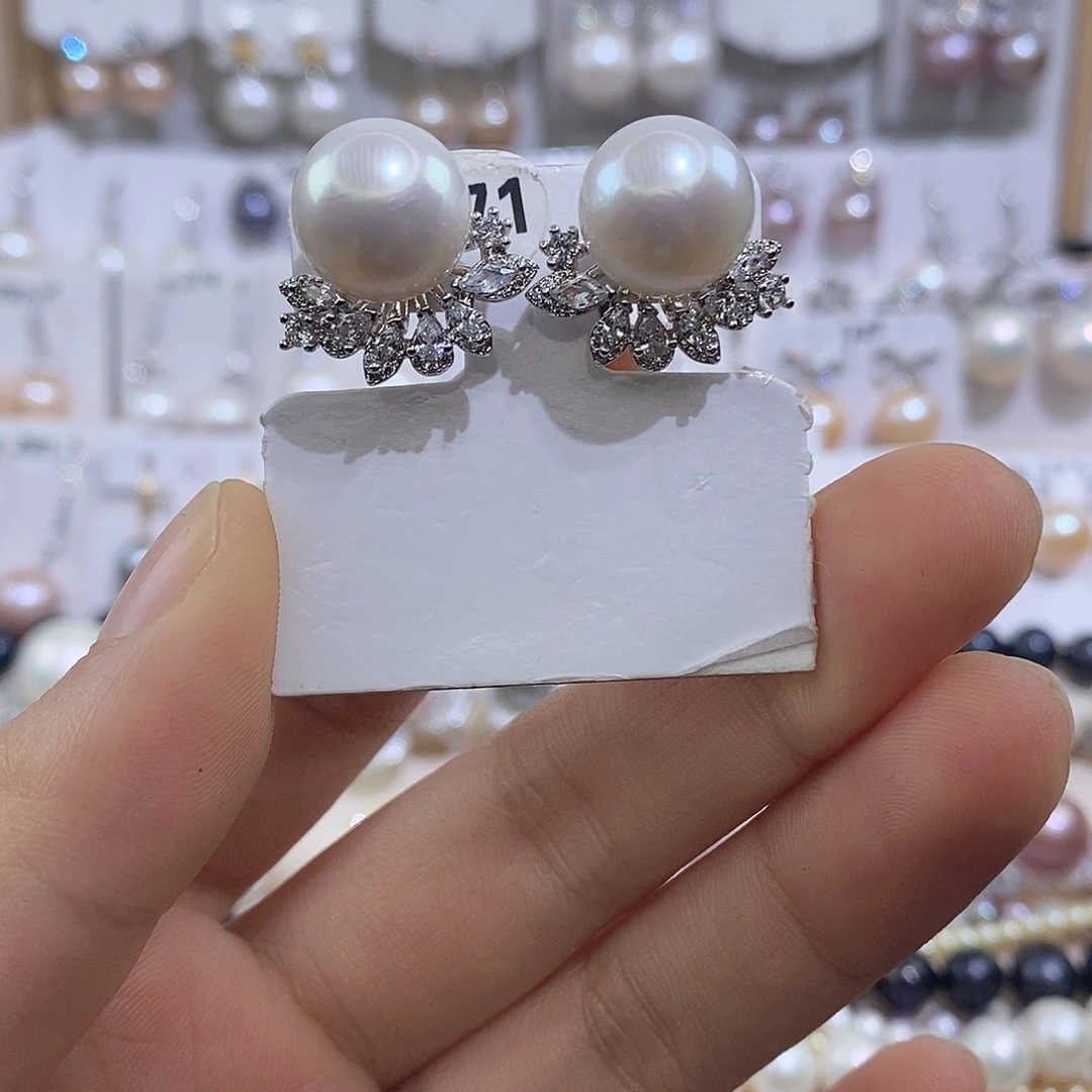 耳饰淡水珍珠银S925镶嵌12mm